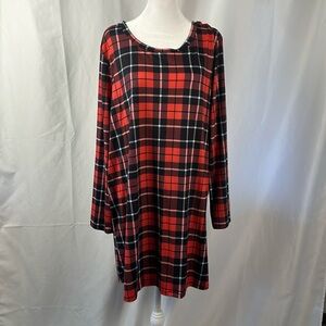 Nanu Tunic Red and Black Plaid Long Sleeve Dress